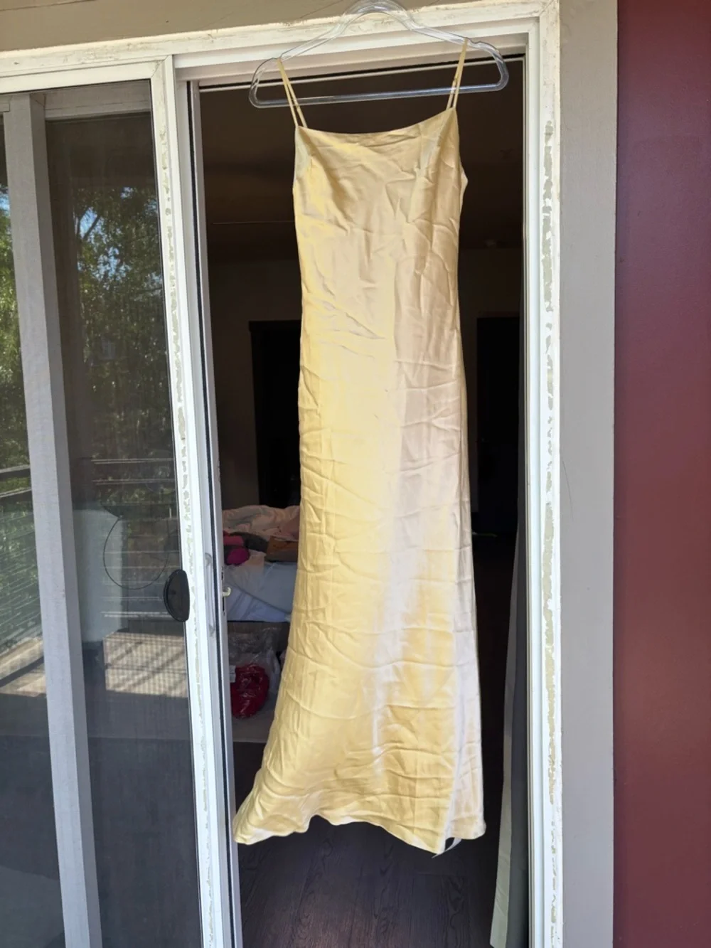 Reformation Pale Yellow Satin Slip Dress with Sheer Capelet - Picture 2 of 10